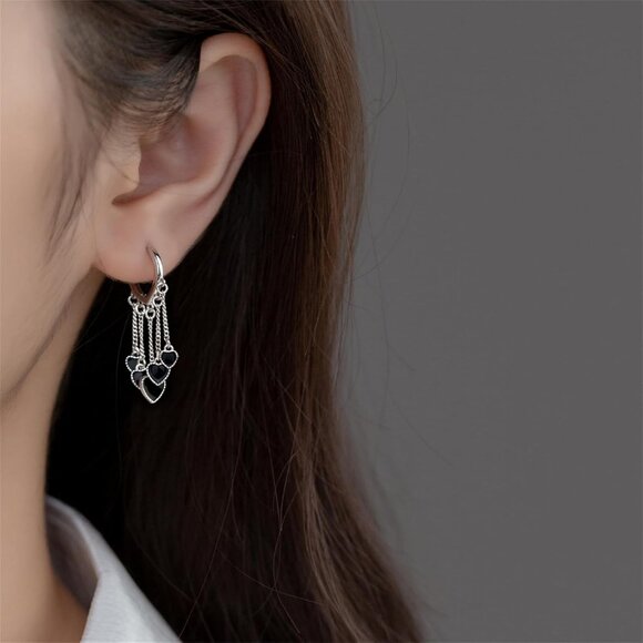 Trendy Coadipress Black Heart Hoop Earrings For Women's - Picture 3 of 5